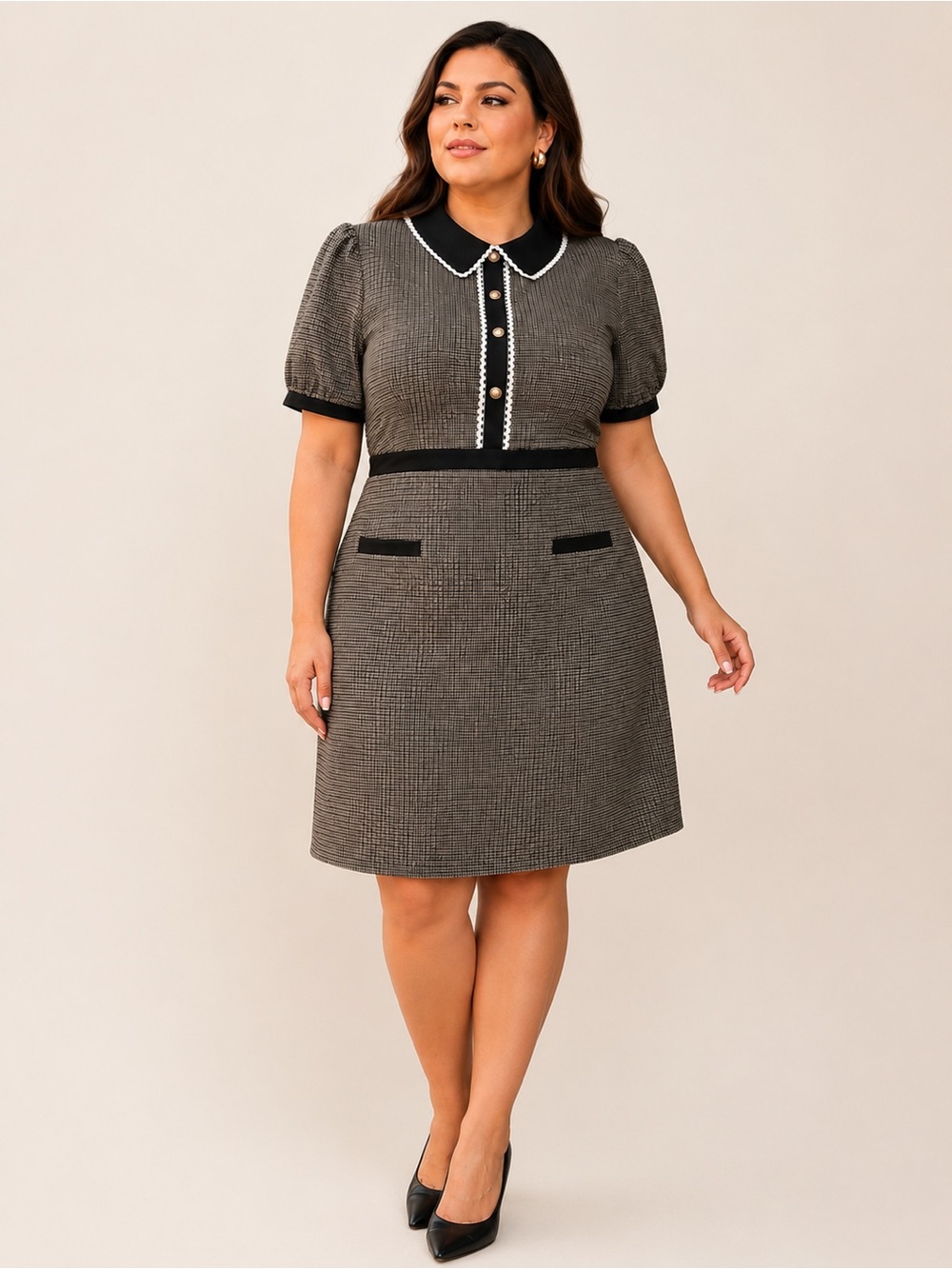 ModCloth Peter Pan collar geometric houndstooth shift mod dress - XL nwt